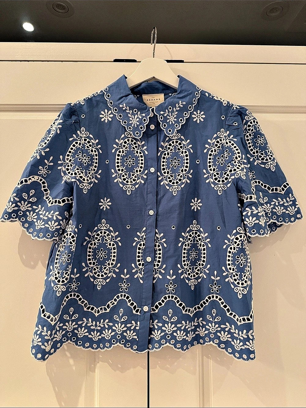 Sézane Elvira Blouse Blue & White Size 42 Like New